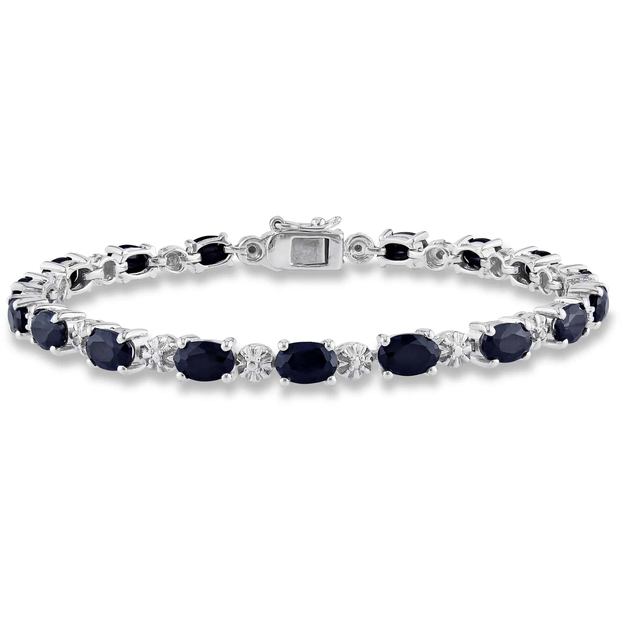 Natural Blue Sapphire 925 Sterling Silver Tennis Bracelet Jewelry