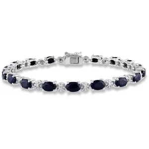 Natural Blue Sapphire 925 Sterling Silver Tennis Bracelet Jewelry