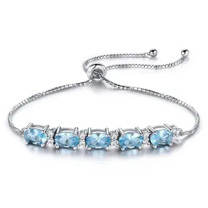 Natural Blue Topaz 925 Sterling Silver Tennis Bracelet Jewelry