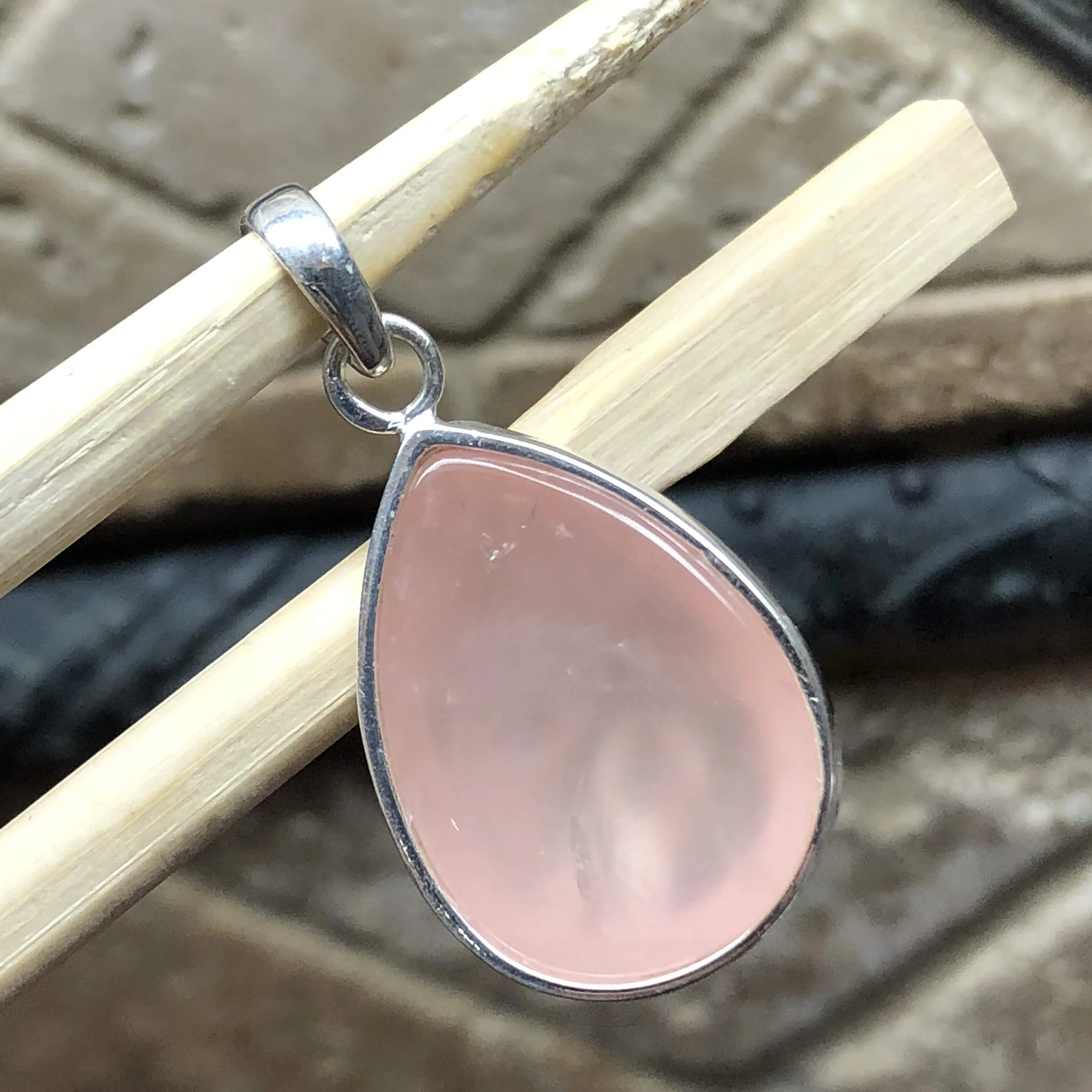 Natural Pink Rose Quartz, Amethyst 925 Solid Sterling Silver Pendant 35mm