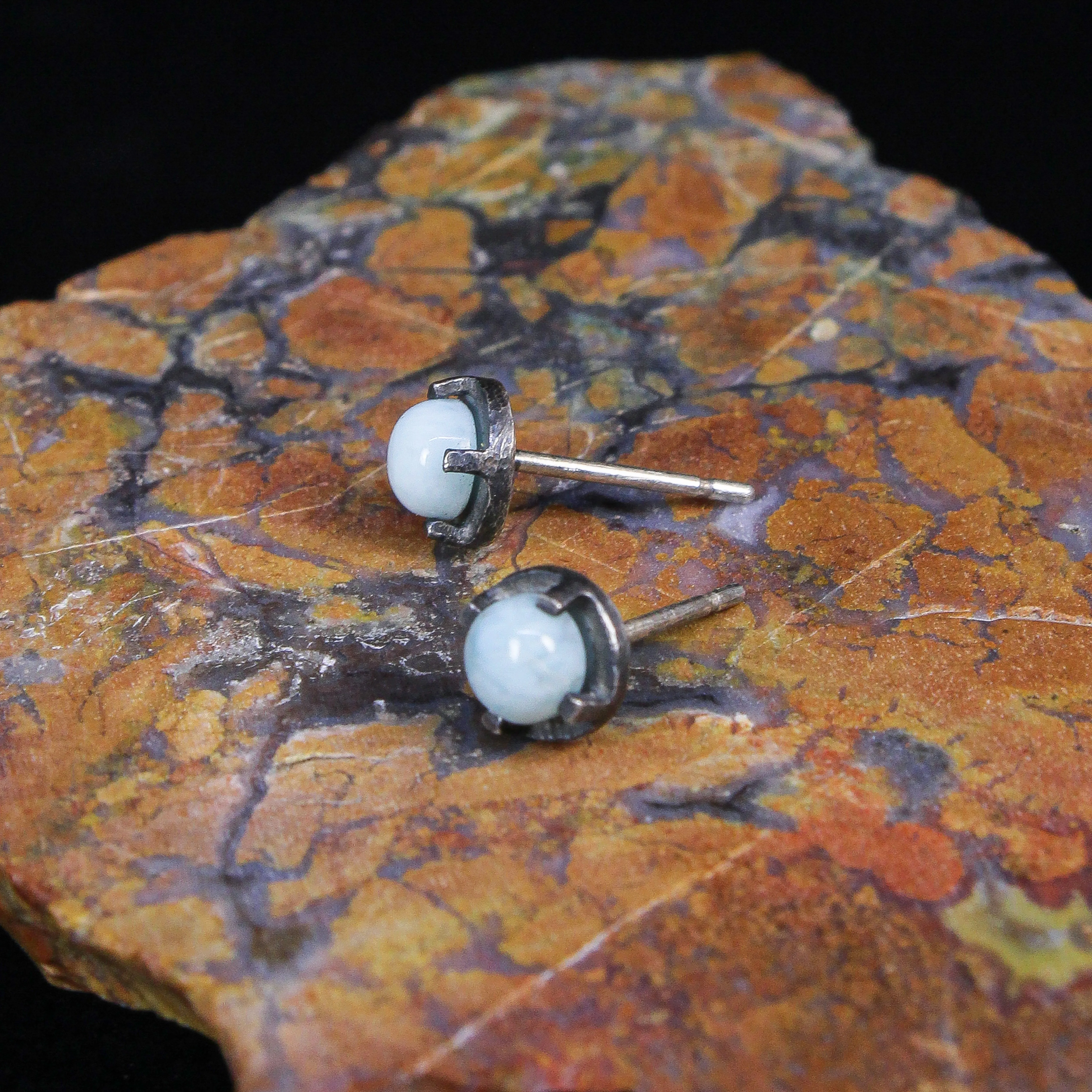 NEW! Carved 4mm Larimar Studs by Heather Guidero