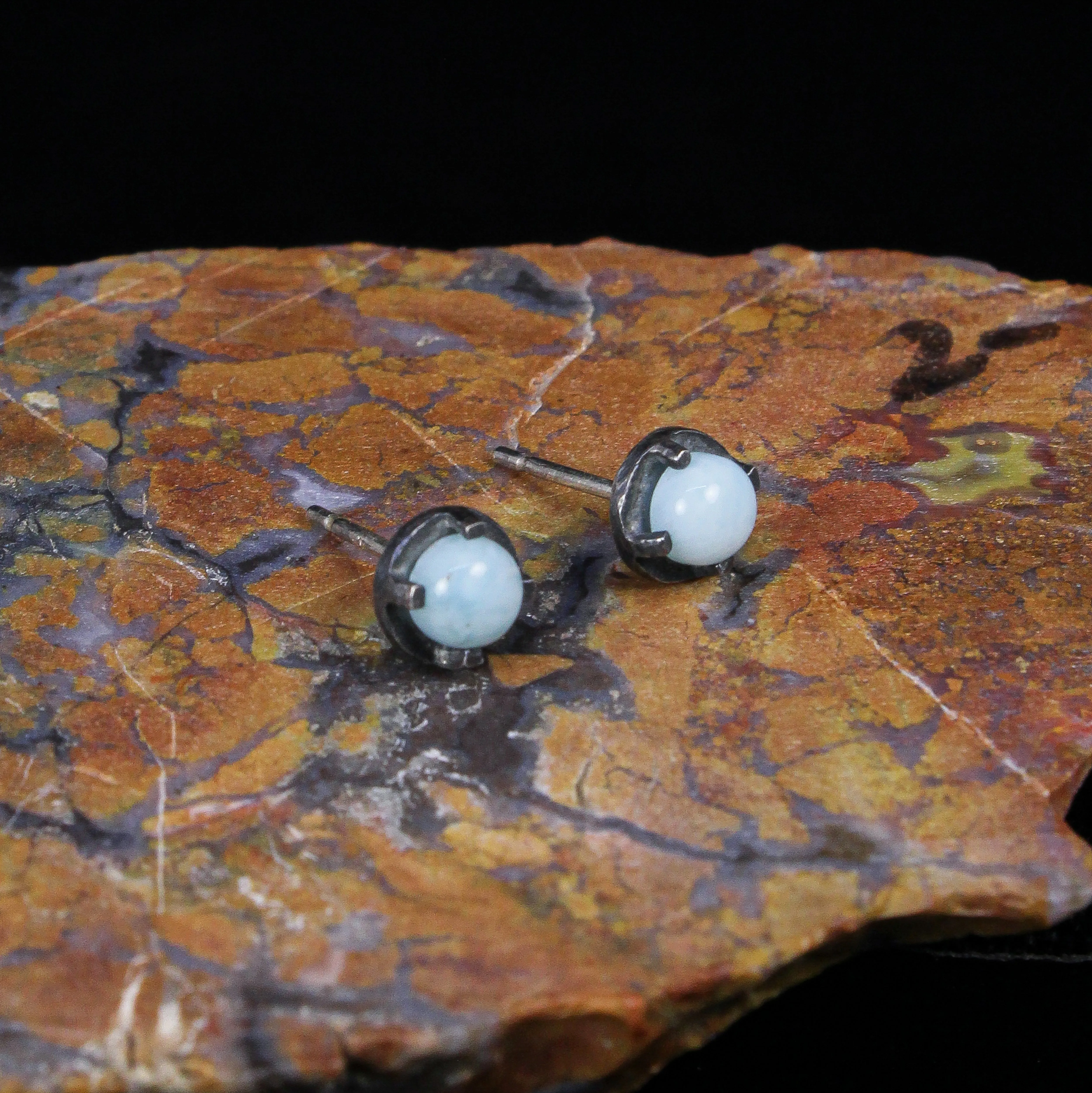 NEW! Carved 4mm Larimar Studs by Heather Guidero