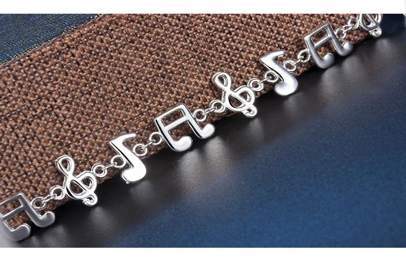 New Fashion Shining Bright Silver Color Music Note Chain Bracelet For Women Gift