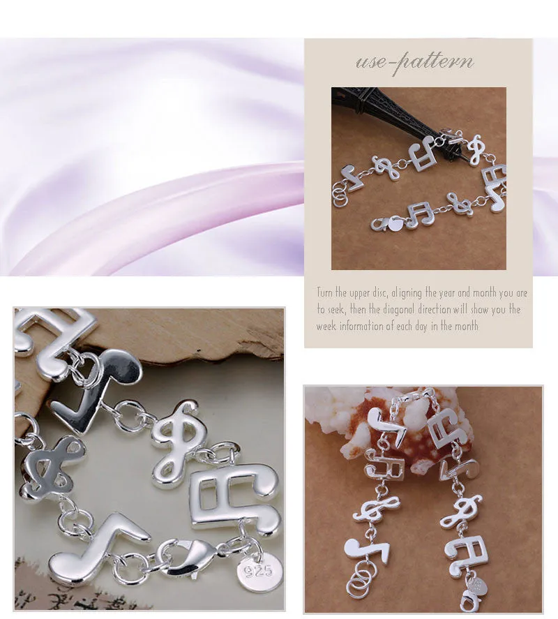 New Fashion Shining Bright Silver Color Music Note Chain Bracelet For Women Gift