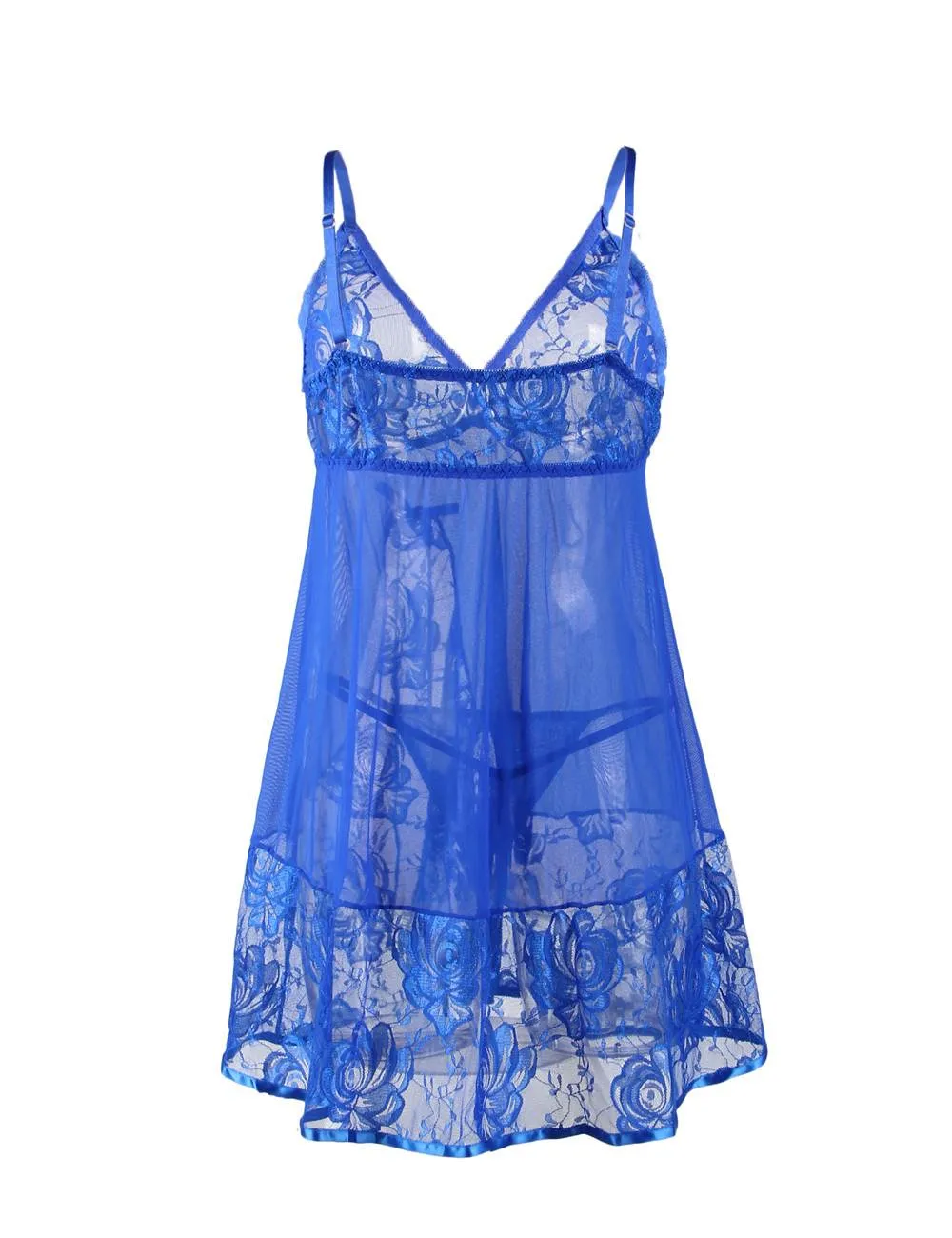New Floral Soft Lace Apron Chemise With Thong