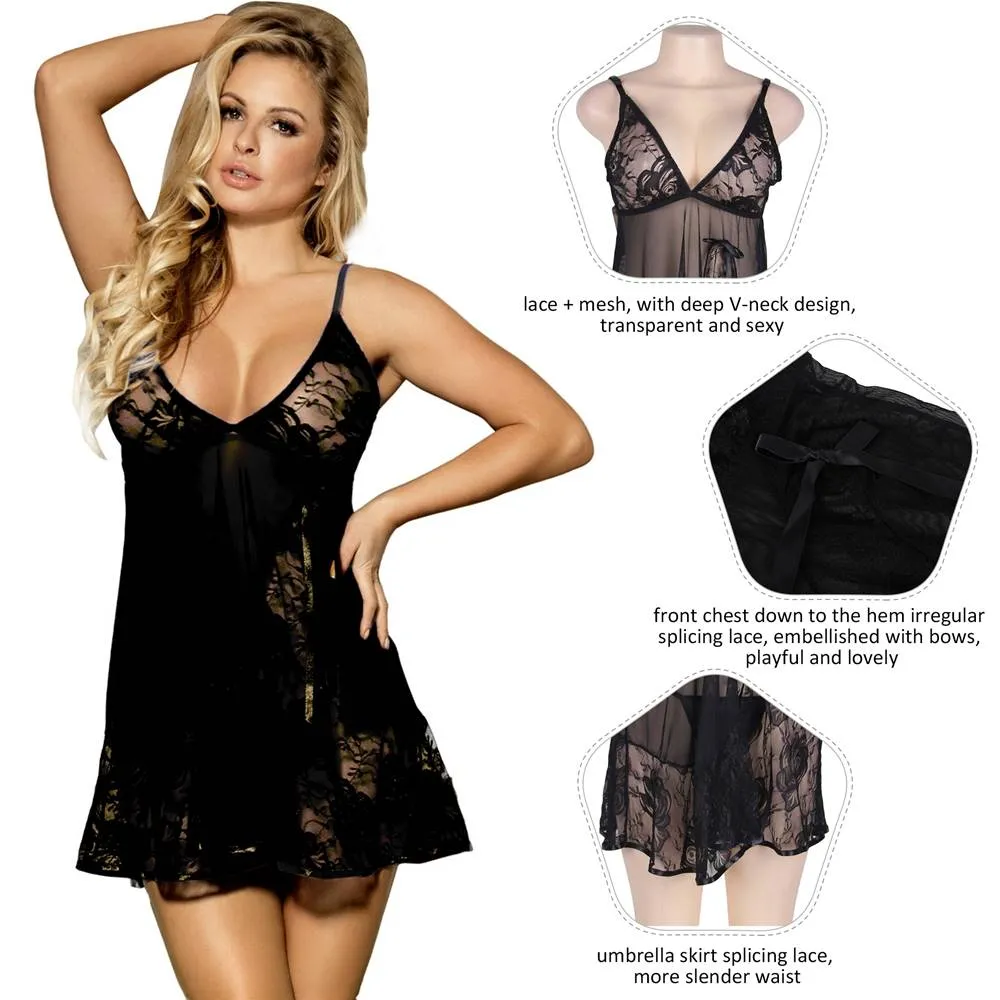New Floral Soft Lace Apron Chemise With Thong
