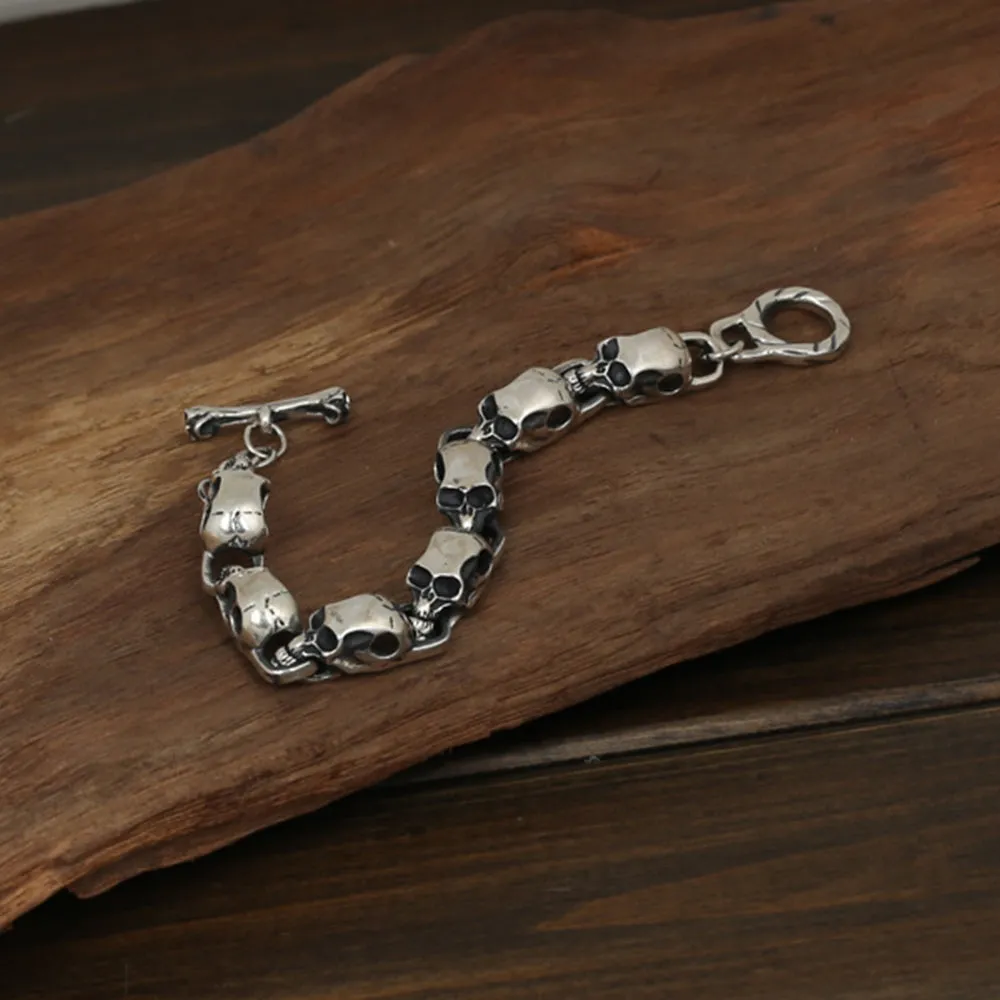 New Men's Solid 925 Sterling Silver Bracelet Link Skull Chain Jewelry
