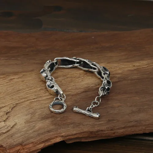 New Men's Solid 925 Sterling Silver Bracelet Link Skull Chain Jewelry