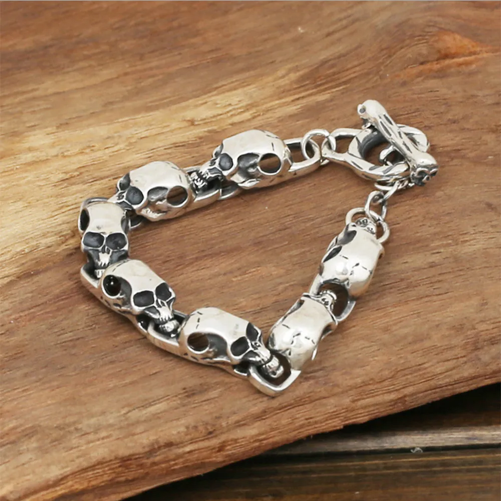New Men's Solid 925 Sterling Silver Bracelet Link Skull Chain Jewelry
