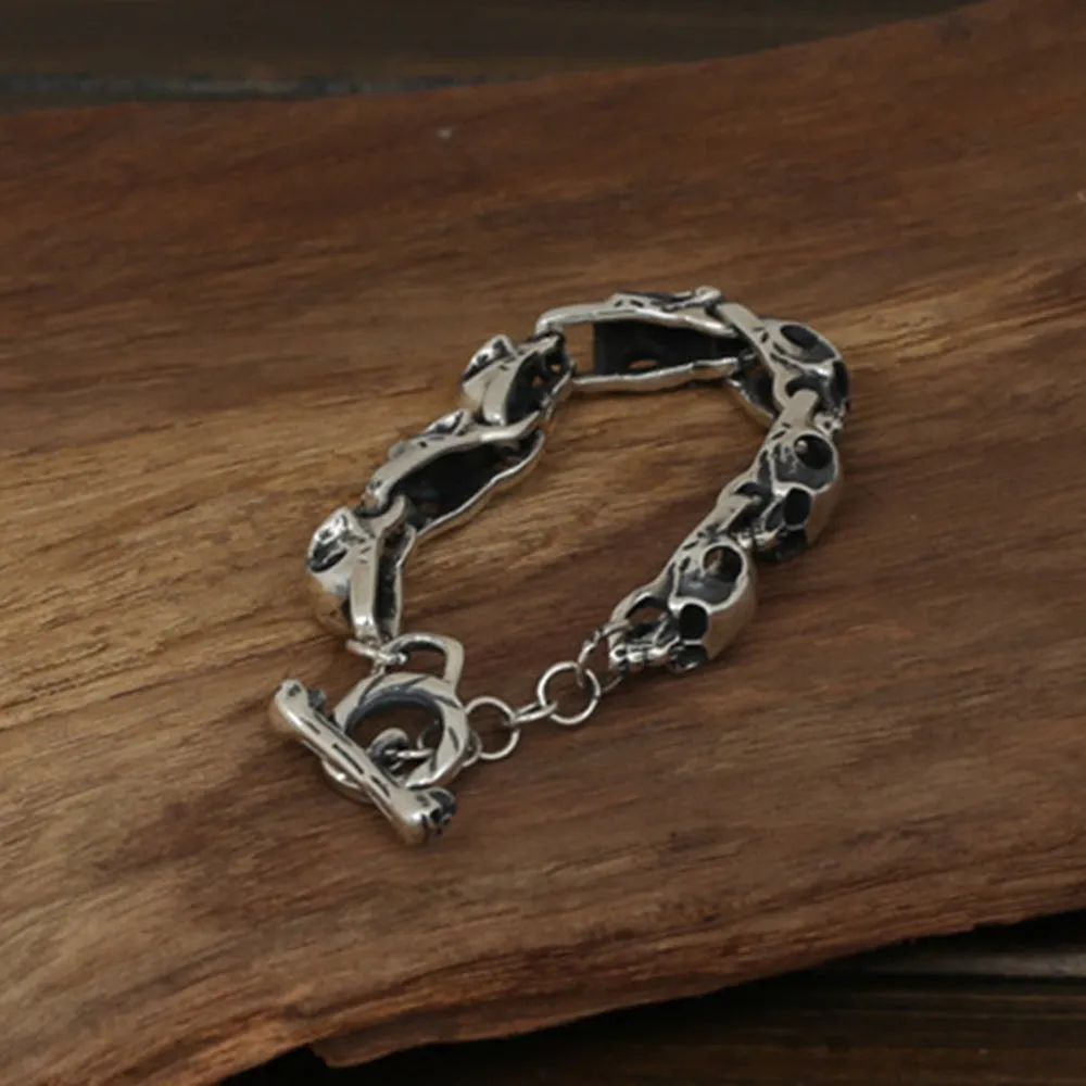New Men's Solid 925 Sterling Silver Bracelet Link Skull Chain Jewelry