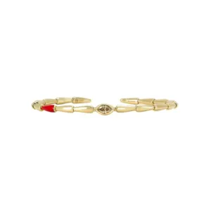 Noble 18K Yellow Gold Brown Diamond and Red Ceramic Bangle Bracelet
