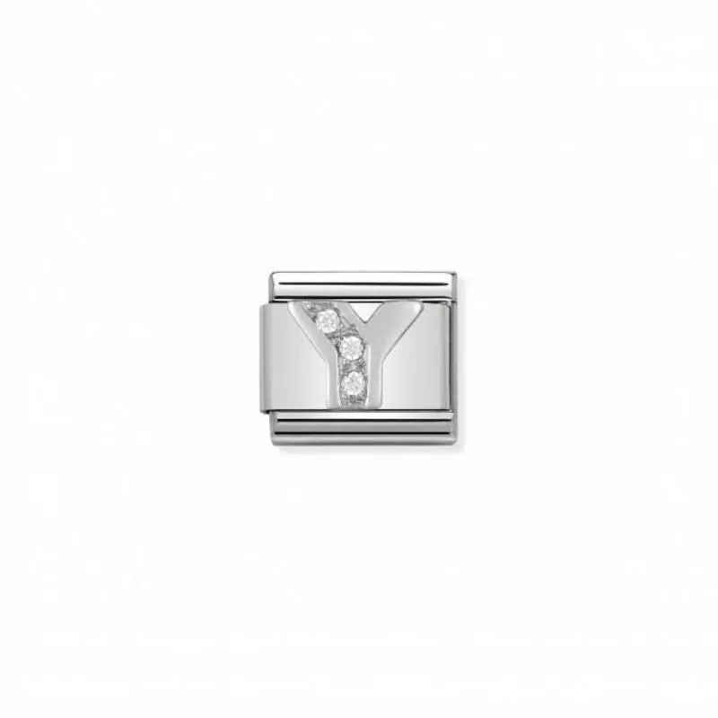 Nomination Composable Link Letter Y, Cubic Zirconia, Silver