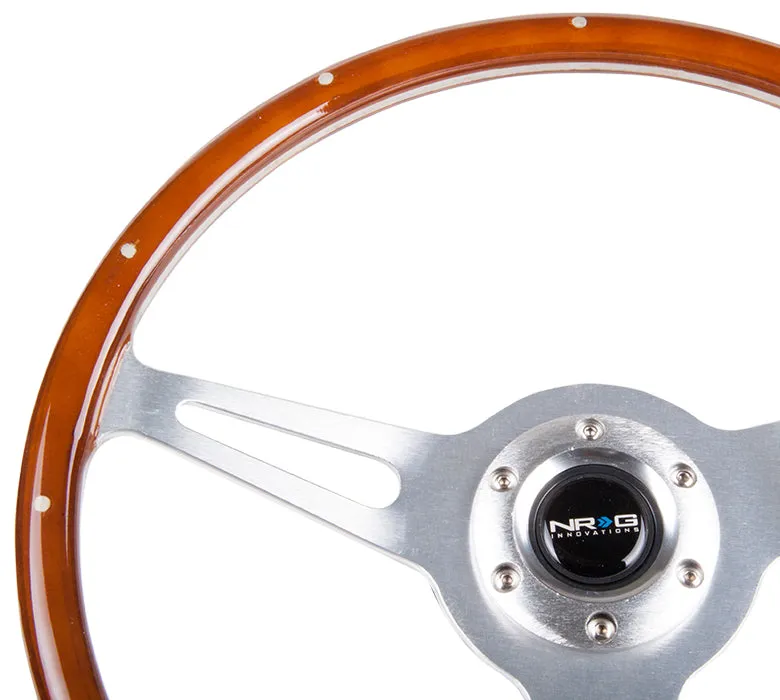 NRG ST-065 365mm Polished Aluminum Wood with Metal Accents 3 Spokes Classic Wood Grain Wheel