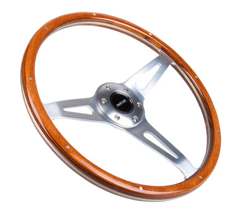 NRG ST-065 365mm Polished Aluminum Wood with Metal Accents 3 Spokes Classic Wood Grain Wheel