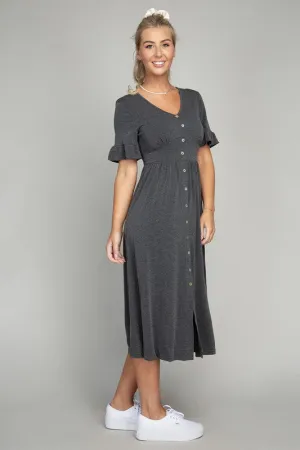 Nuvi Apparel Button Trim Knit Midi Dress