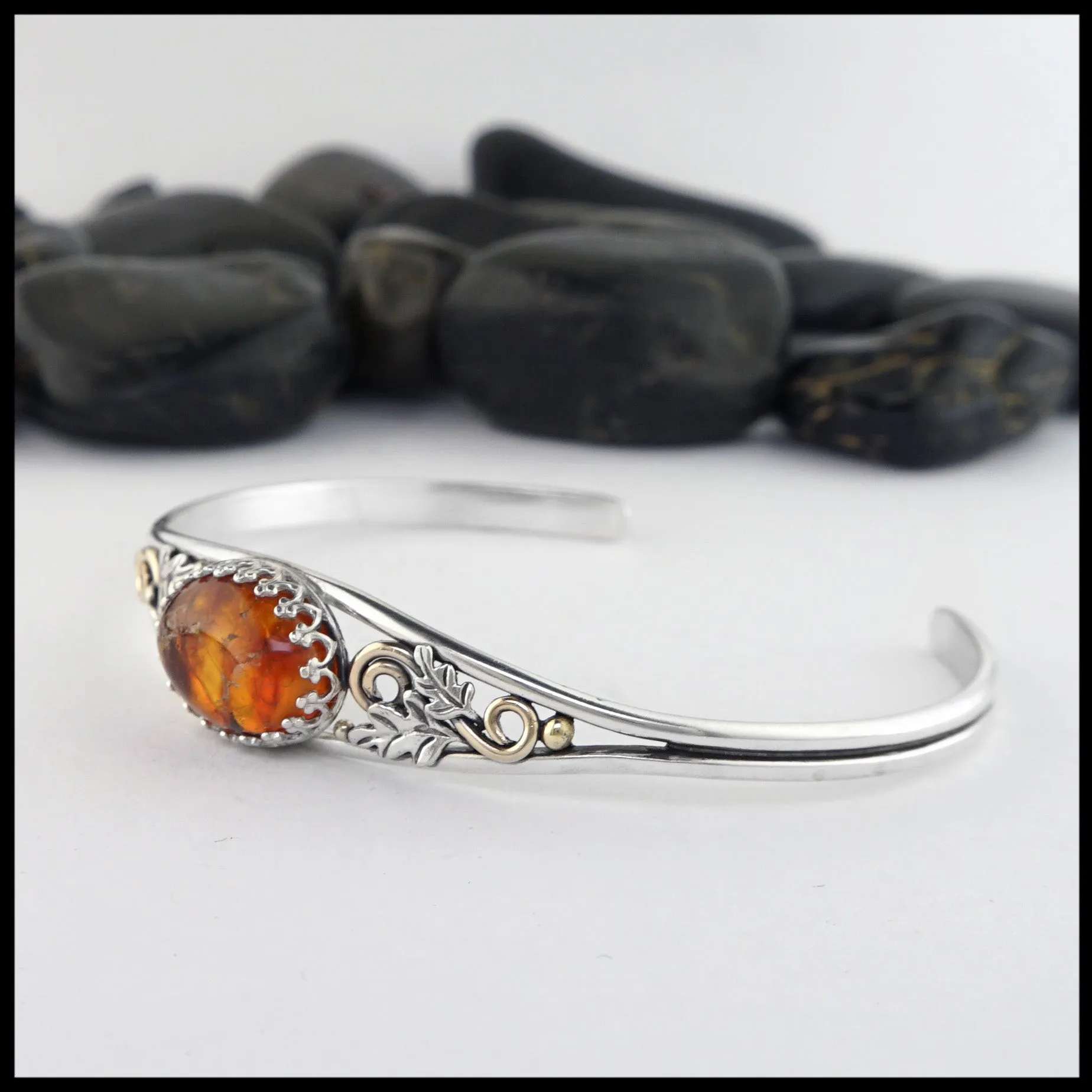 Oak Leaf Cuff Bracelet with Amber