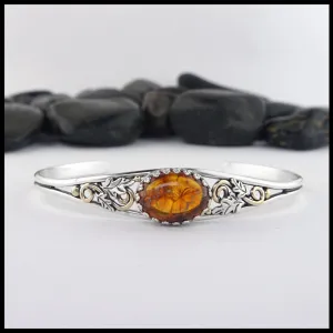 Oak Leaf Cuff Bracelet with Amber