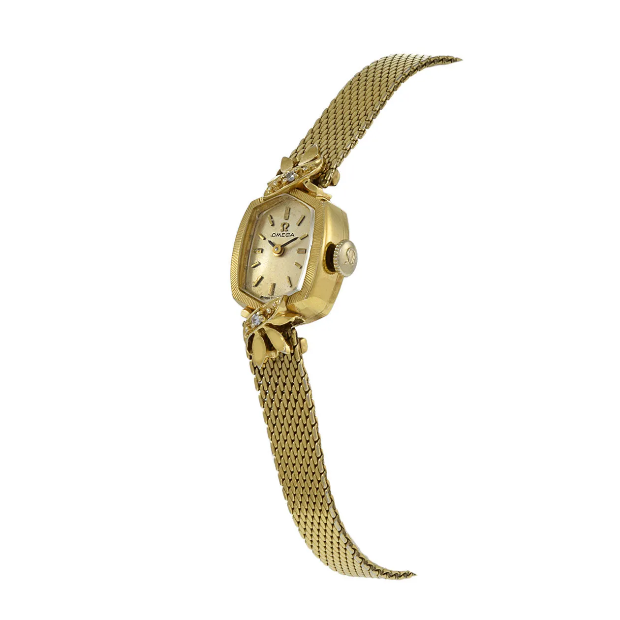 Omega 1960s 14K Gold Cocktail Watch with Diamonds