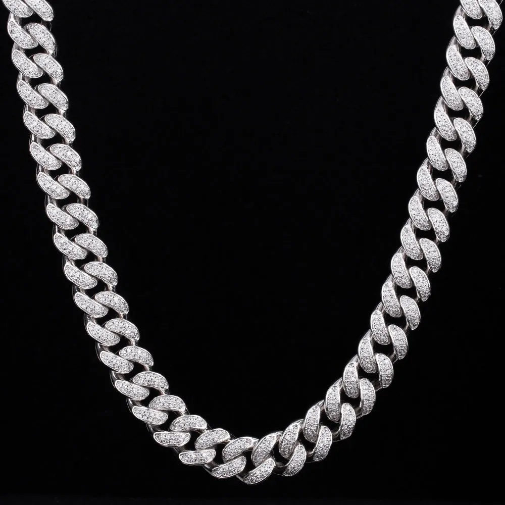 [Only 1 Left]12mm Iced Out Cuban Link Necklace in White Gold 50% OFF