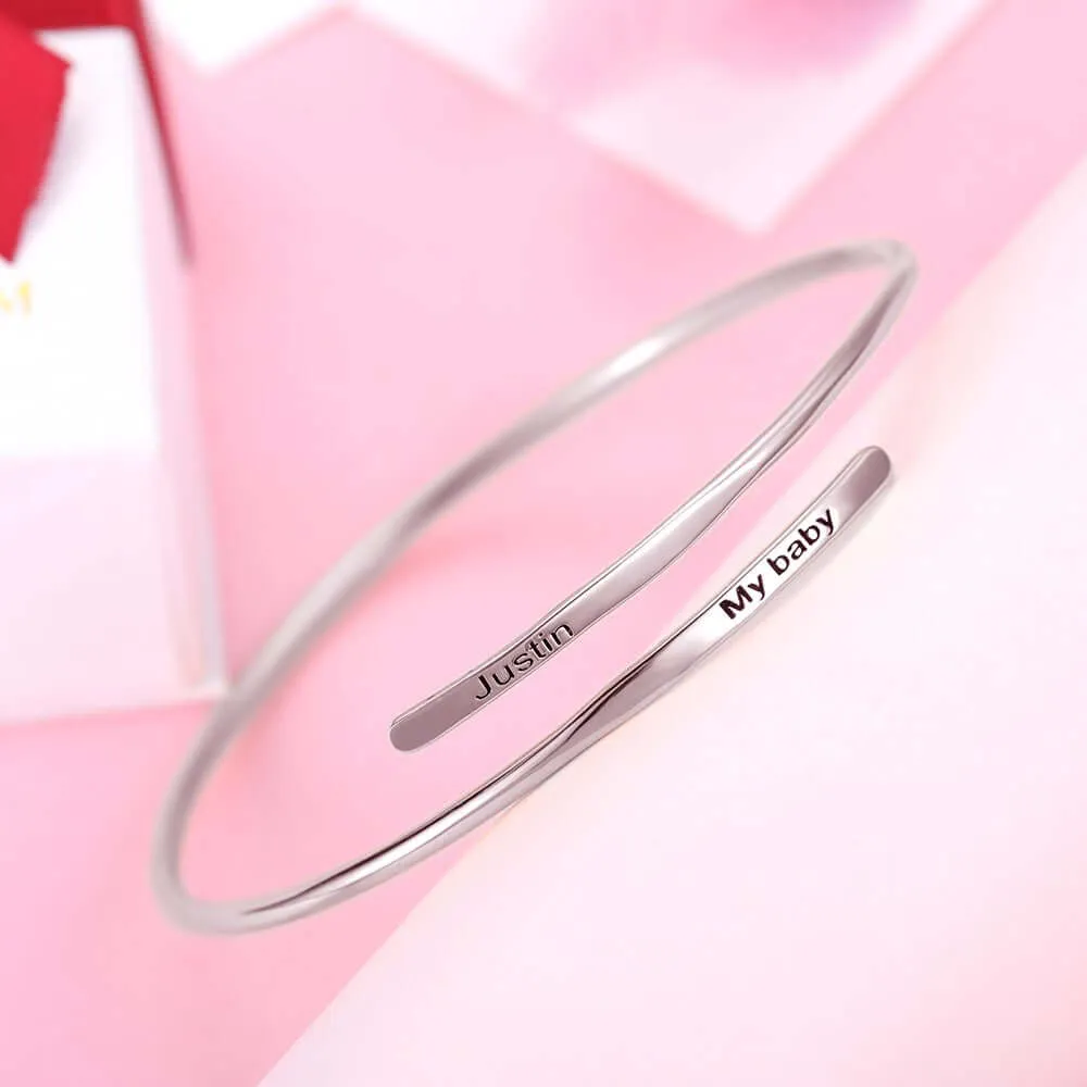Open Bangle Bracelet Engraved Adjustable Solid Sterling Name Bracelet