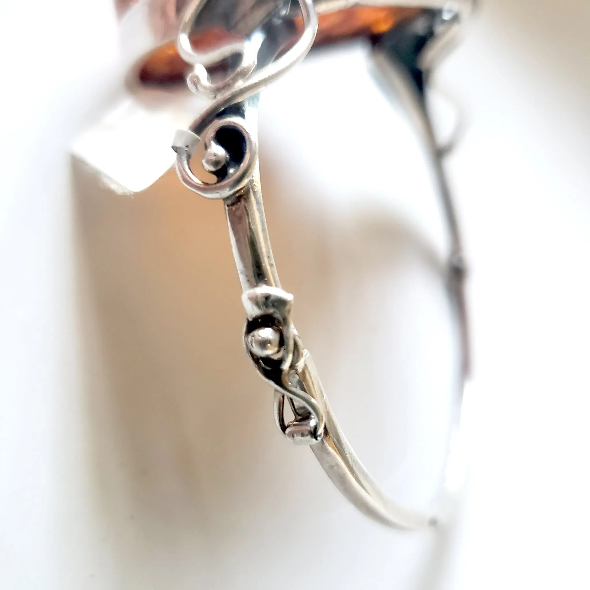 Oval Amber Bungle Silver Bracelet