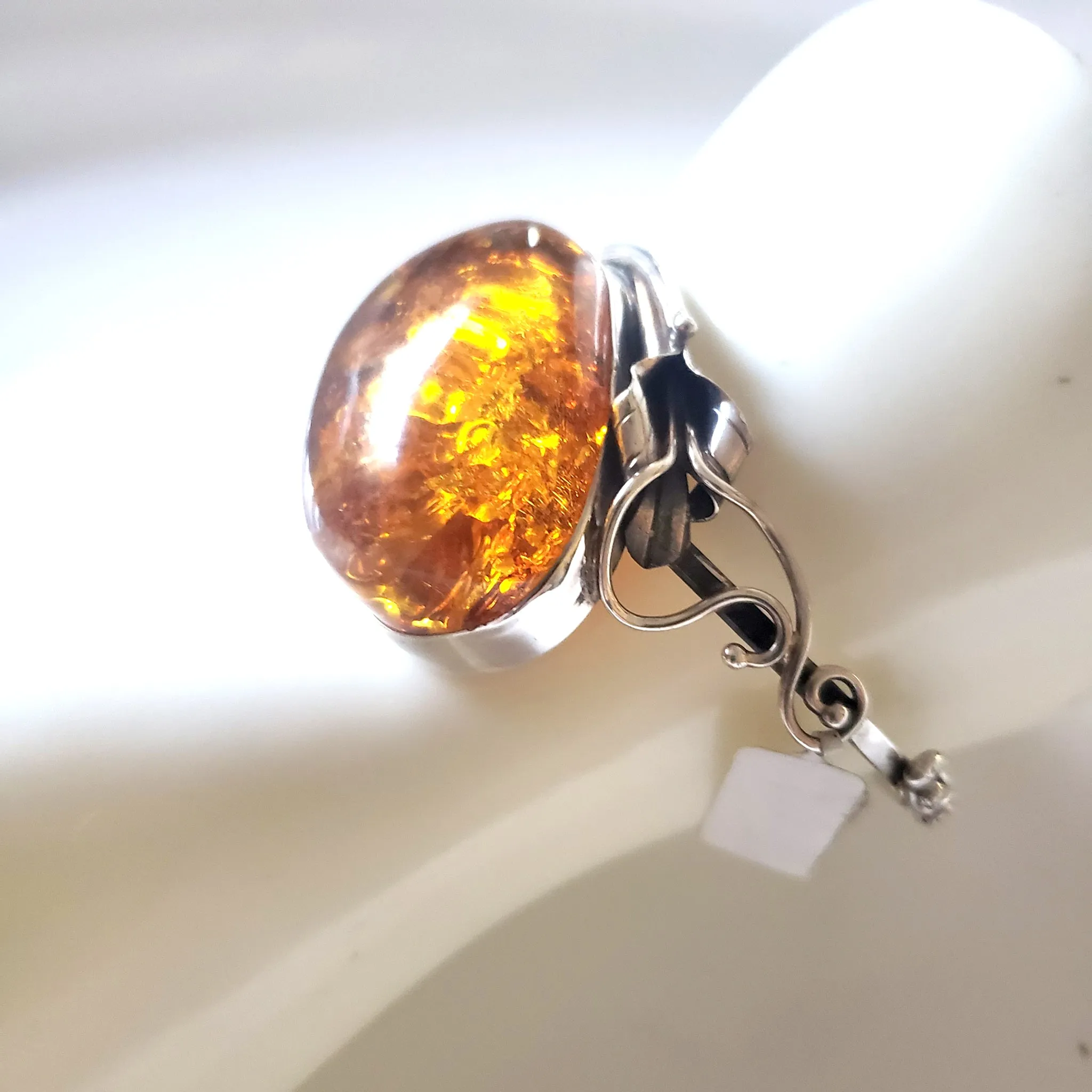 Oval Amber Bungle Silver Bracelet