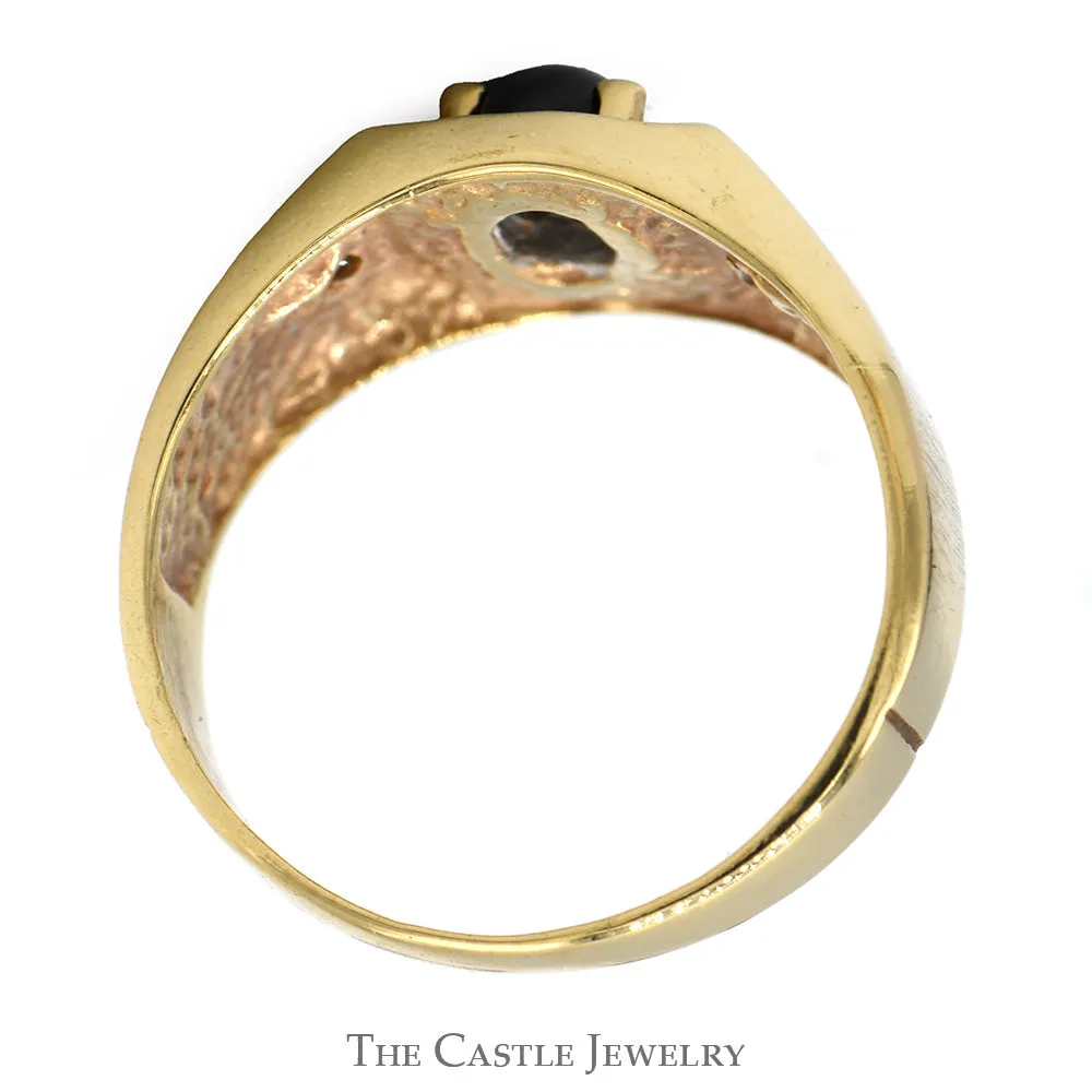 Oval Cabochon Lindy Star Ring with Illusion Set Diamond Accents in 10k Yellow Gold