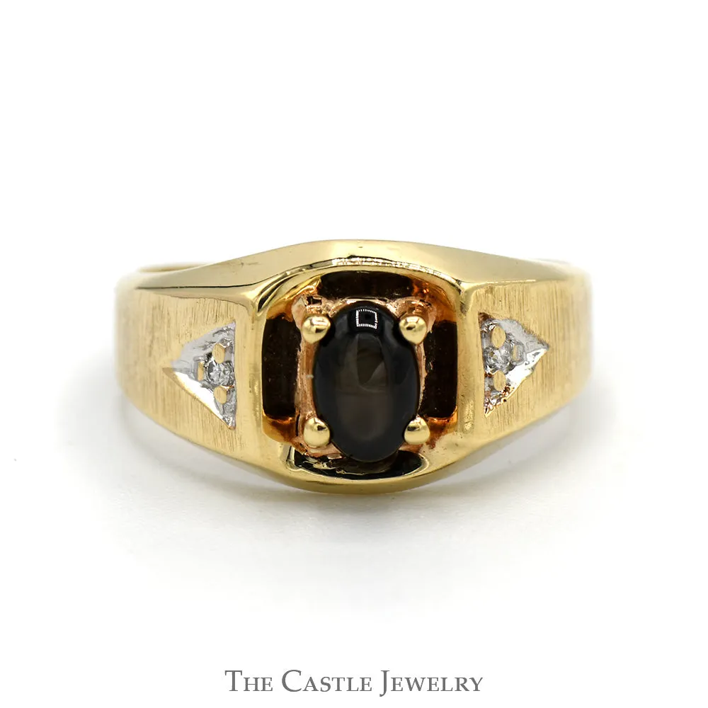 Oval Cabochon Lindy Star Ring with Illusion Set Diamond Accents in 10k Yellow Gold
