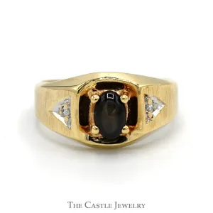 Oval Cabochon Lindy Star Ring with Illusion Set Diamond Accents in 10k Yellow Gold