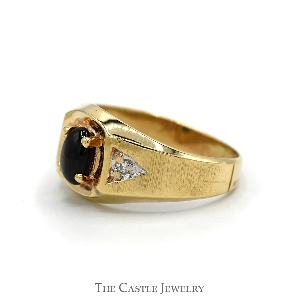 Oval Cabochon Lindy Star Ring with Illusion Set Diamond Accents in 10k Yellow Gold