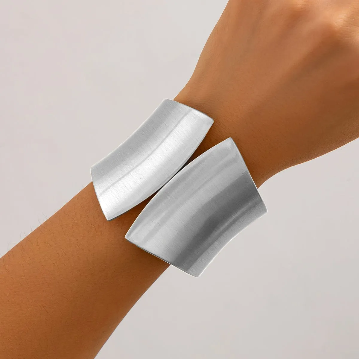 Oversized Gold Silver Tone Frosted Wide Cuff Bangle Bracelet