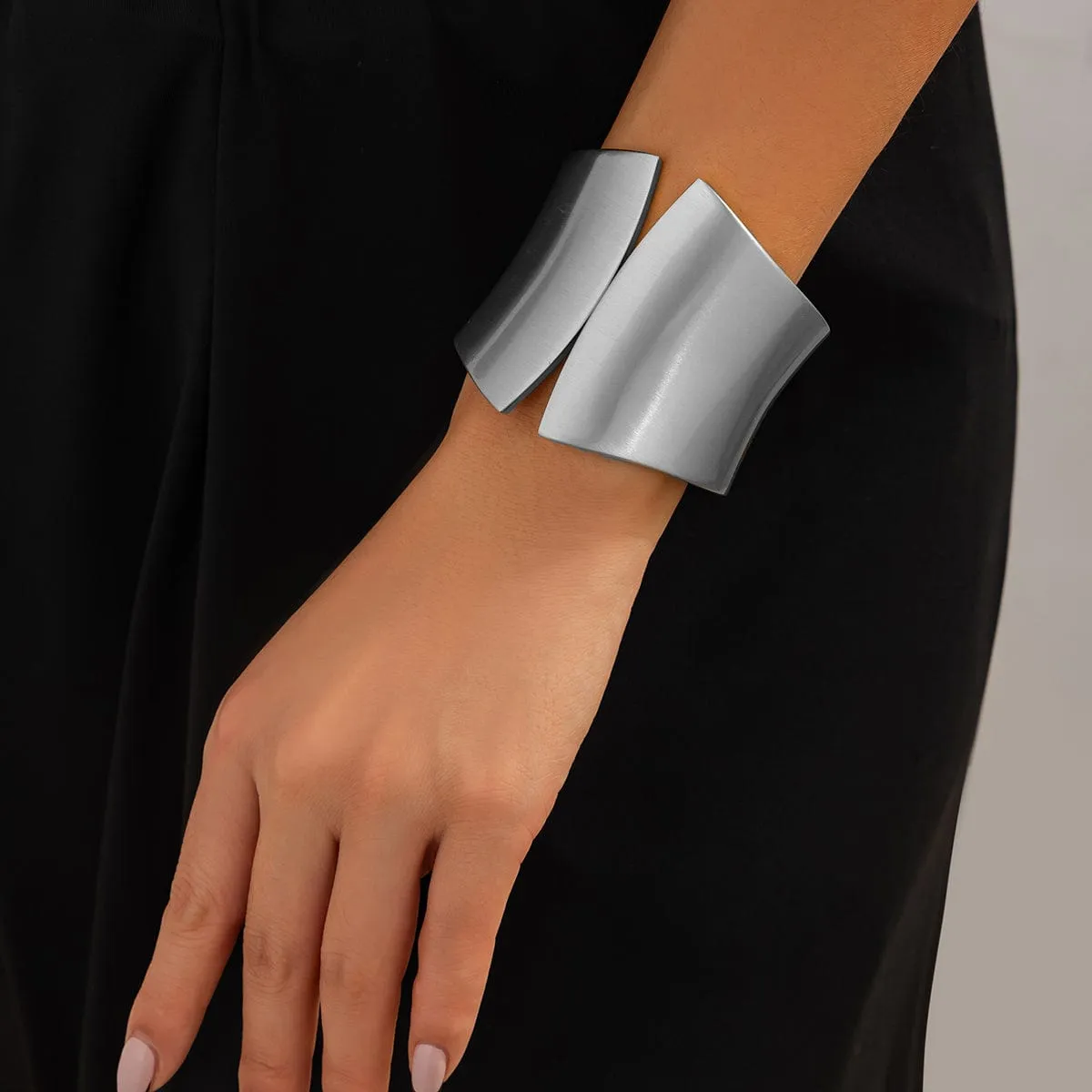 Oversized Gold Silver Tone Frosted Wide Cuff Bangle Bracelet