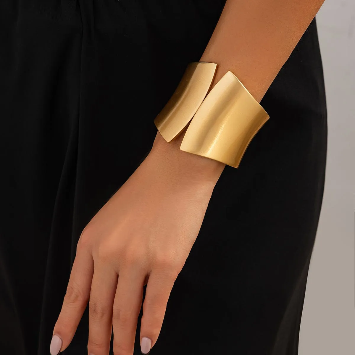 Oversized Gold Silver Tone Frosted Wide Cuff Bangle Bracelet