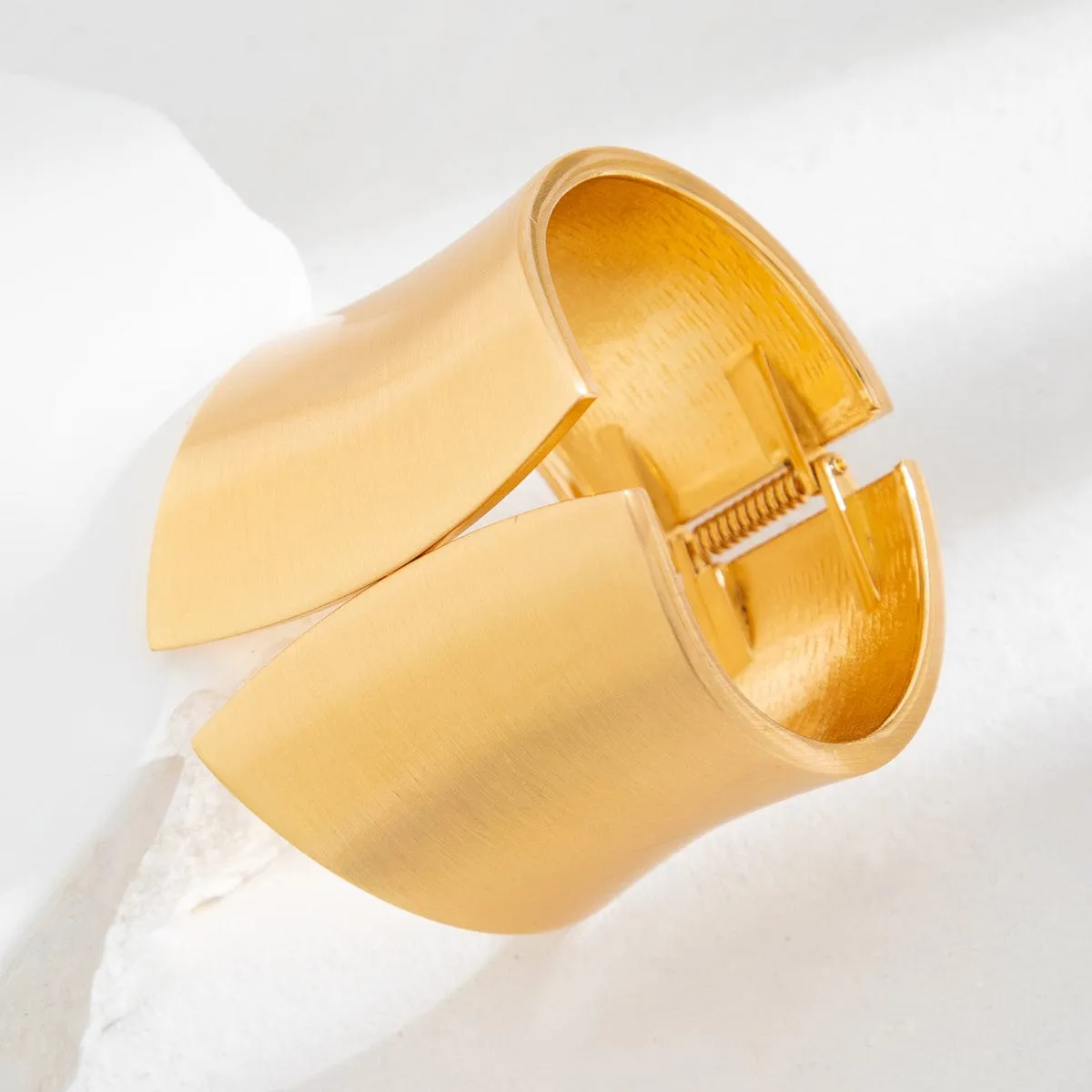 Oversized Gold Silver Tone Frosted Wide Cuff Bangle Bracelet