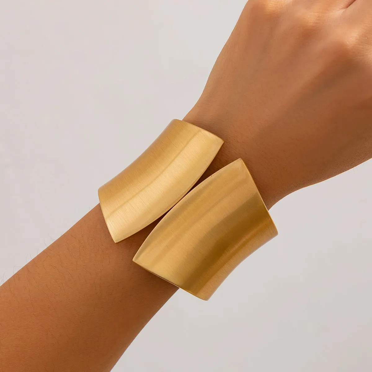 Oversized Gold Silver Tone Frosted Wide Cuff Bangle Bracelet