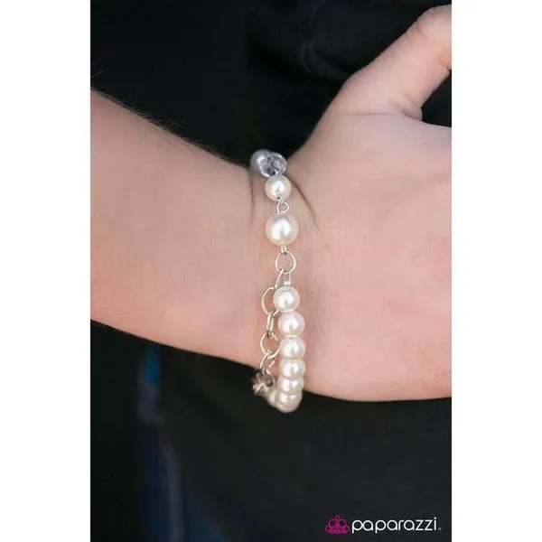 Paparazzi Take The Stage White Faux Pearls Silver Crystal Paparazzi Bracelet