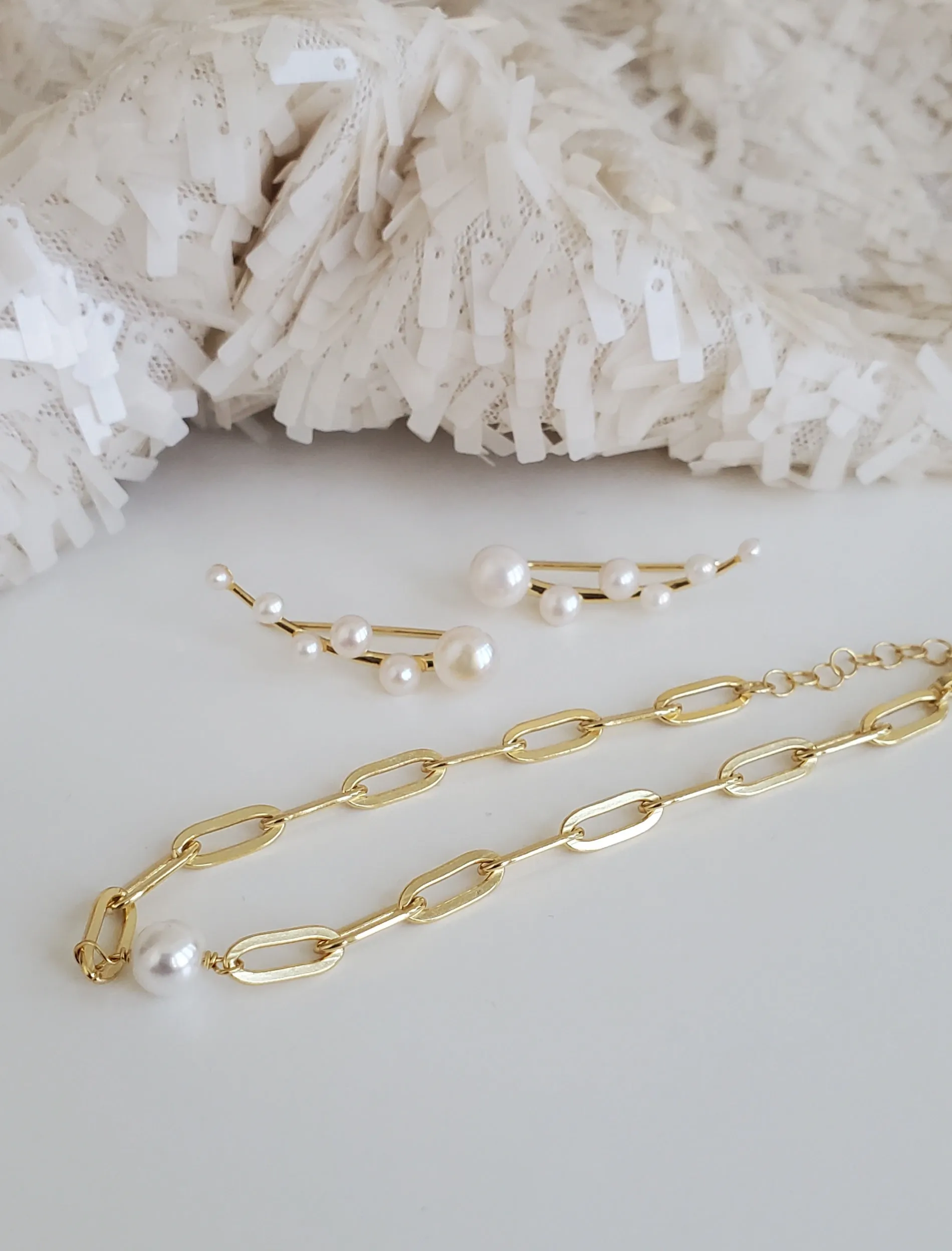 Paper Clip Pearl Bracelet