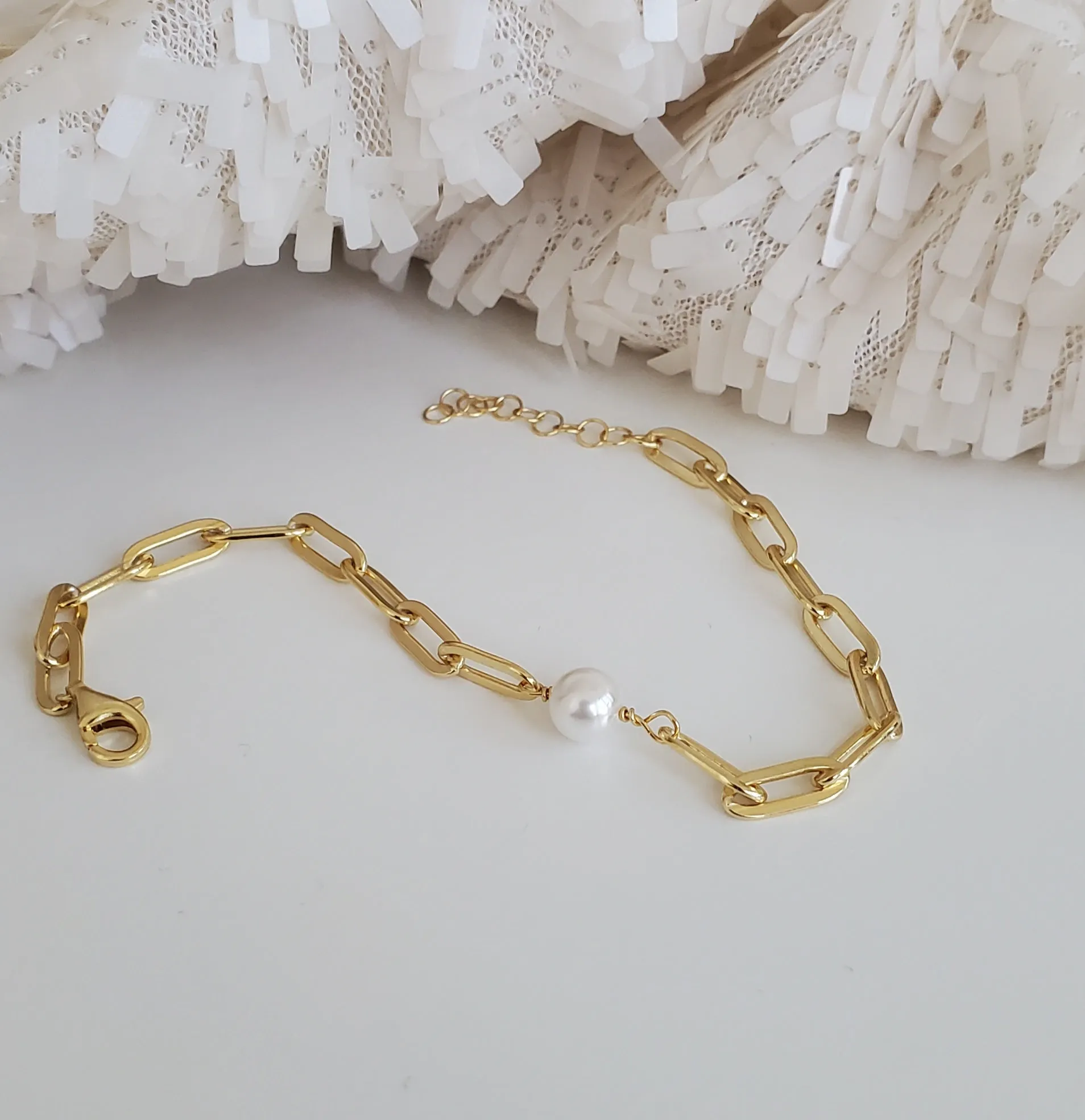 Paper Clip Pearl Bracelet
