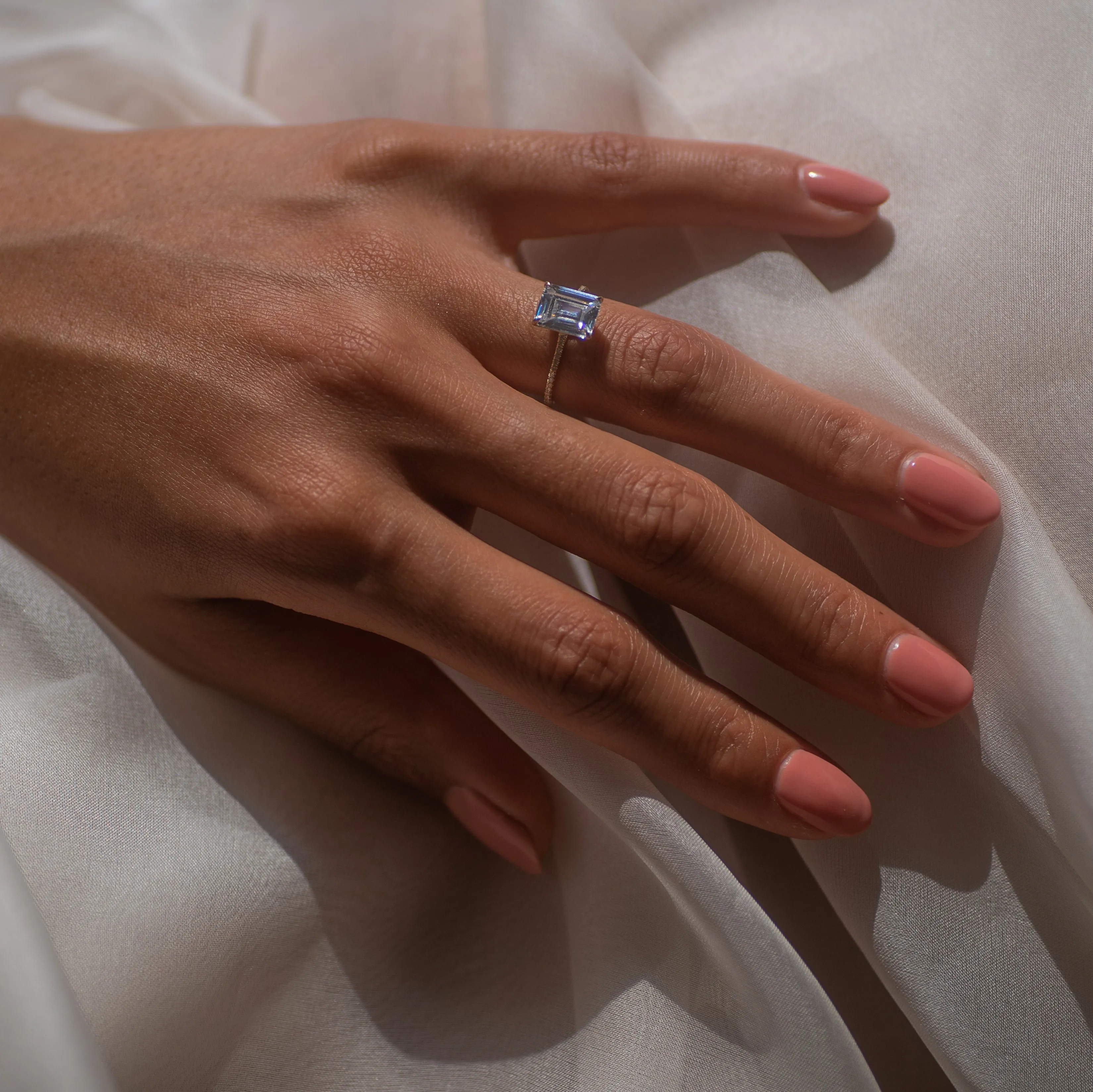 Pave Floating Emerald Engagement Try-On Ring