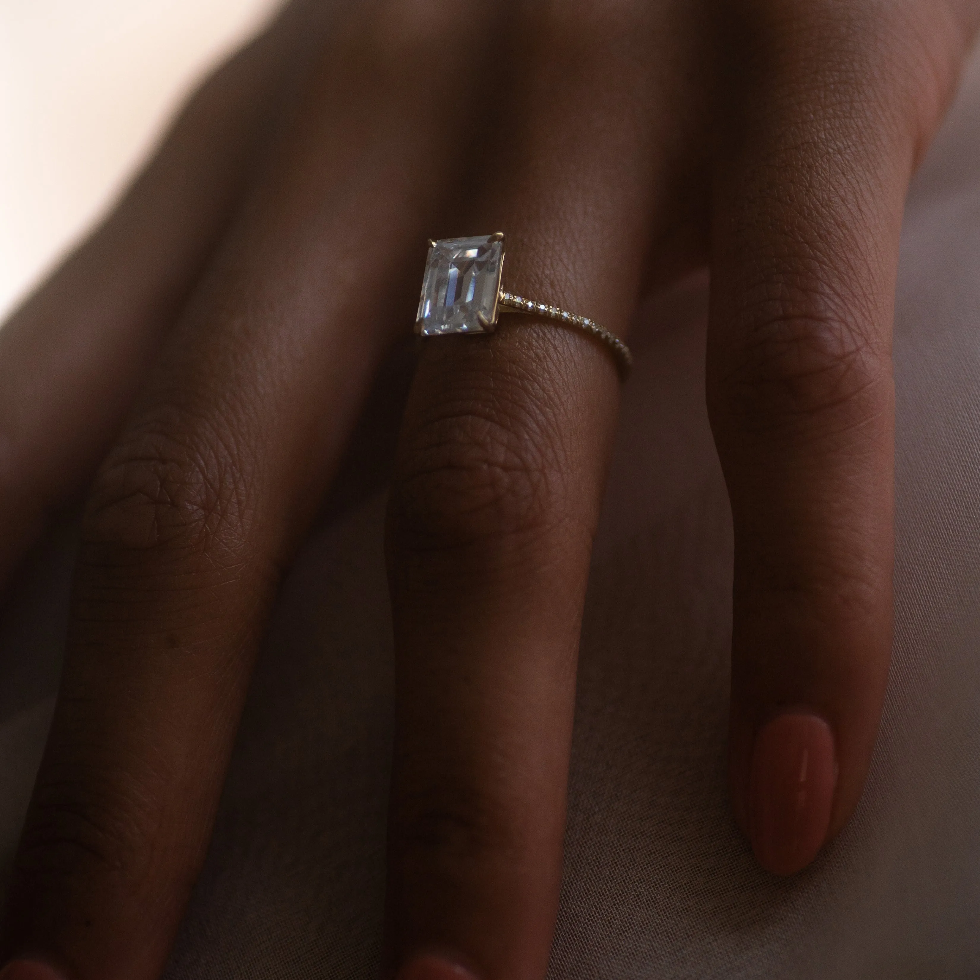 Pave Floating Emerald Engagement Try-On Ring