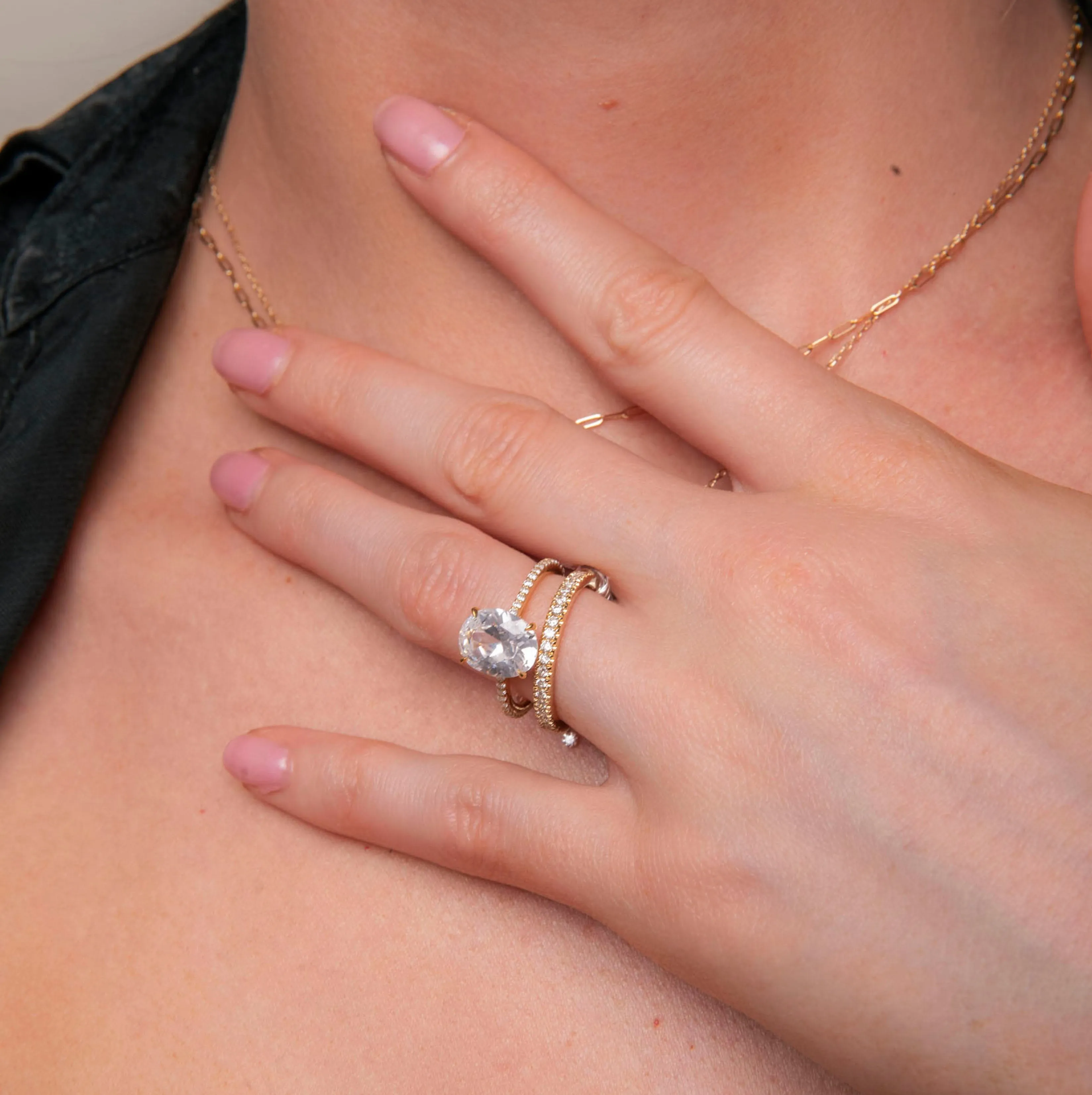 Pave Floating Oval Engagement Ring