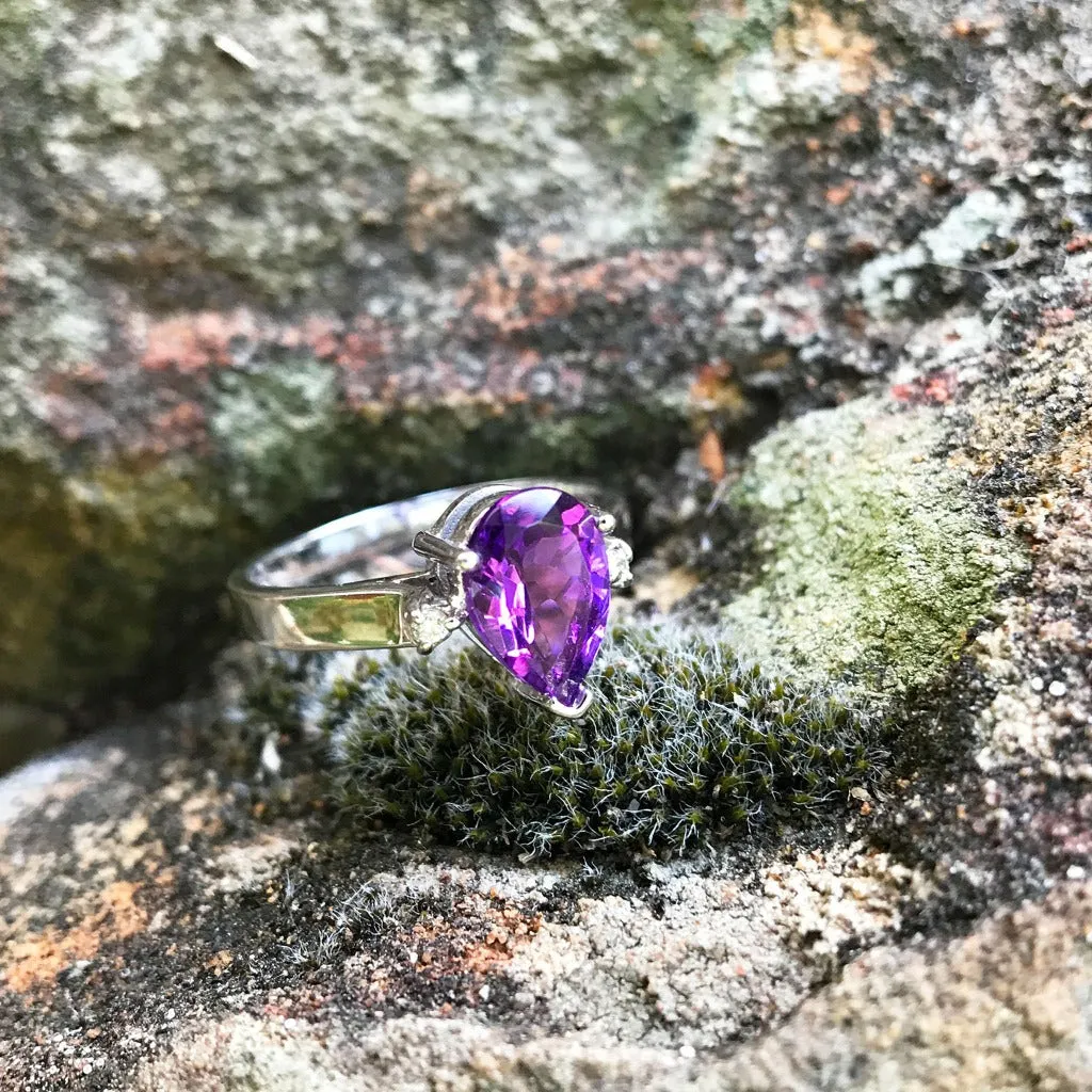 Pear Cut Amethyst Ring with Diamond Accents