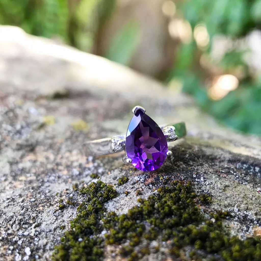 Pear Cut Amethyst Ring with Diamond Accents