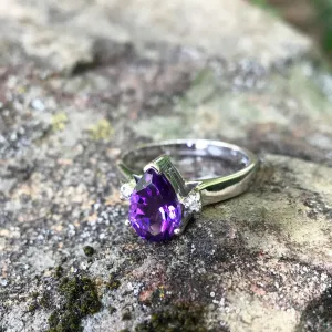 Pear Cut Amethyst Ring with Diamond Accents