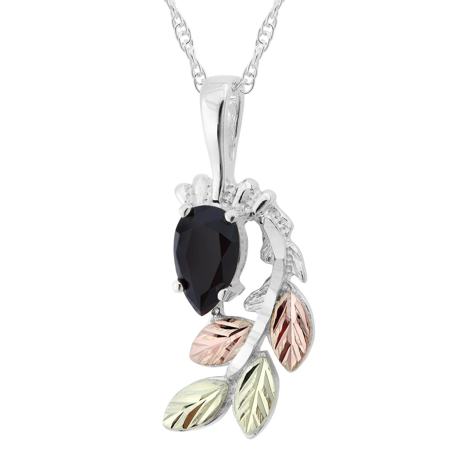 Pear Cut Onyx - Sterling Silver Black Hills Gold Pendant