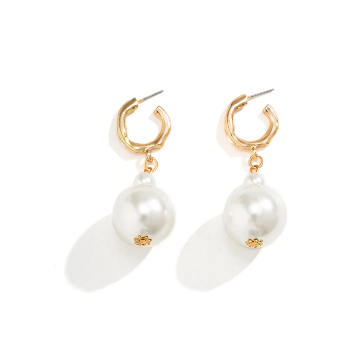 Pearl & 18K Gold-Plated Ball Huggie Drop Earrings
