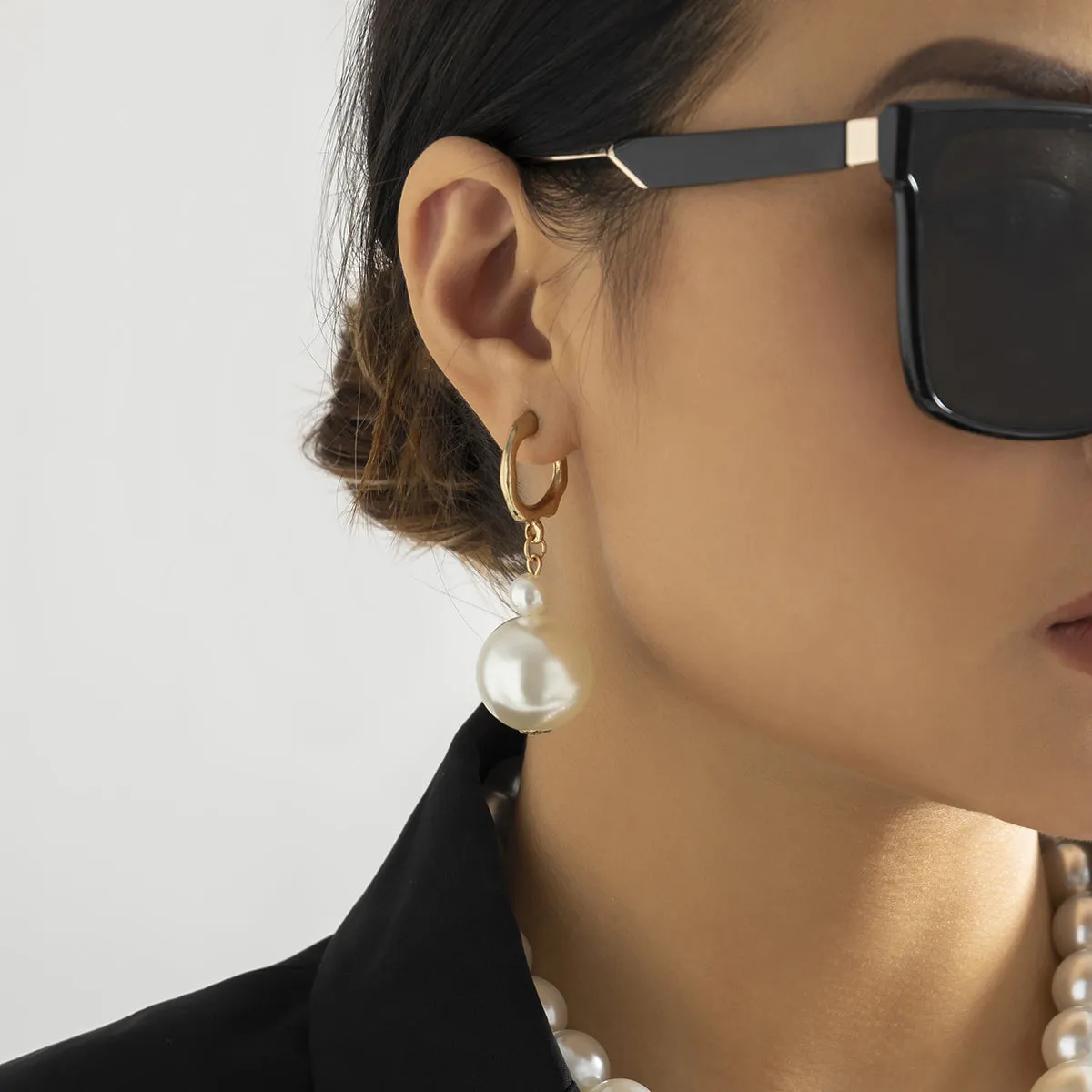 Pearl & 18K Gold-Plated Ball Huggie Drop Earrings
