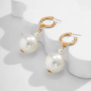Pearl & 18K Gold-Plated Ball Huggie Drop Earrings