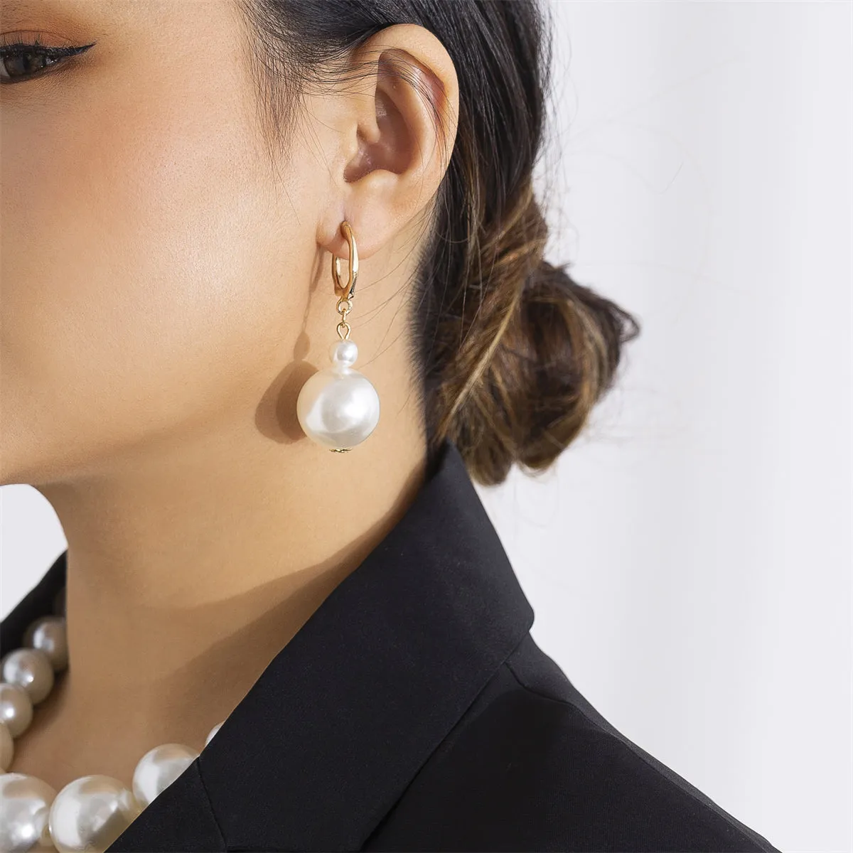Pearl & 18K Gold-Plated Ball Huggie Drop Earrings