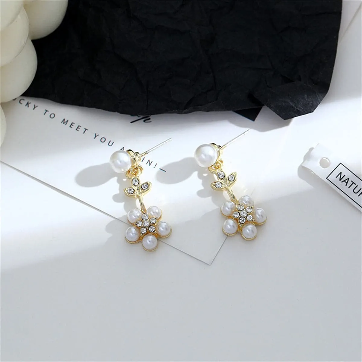 Pearl & Cubic Zirconia 18K Gold-Plated Floral Drop Earrings